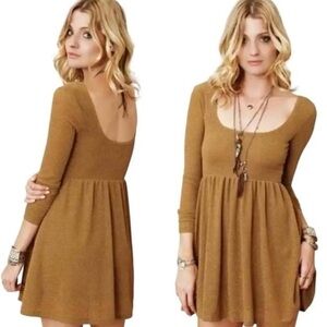 Free People Metallic Gold Long Sleeve Dress